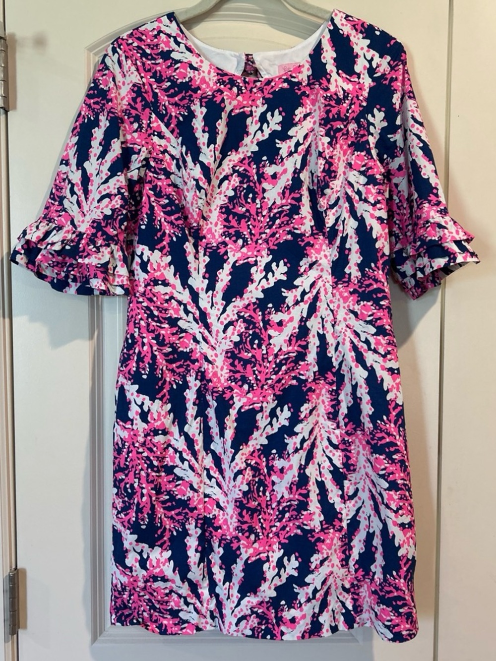 Lilly Pulitzer Navy Pink Printed Shift Dress with Ruffle Sleeves